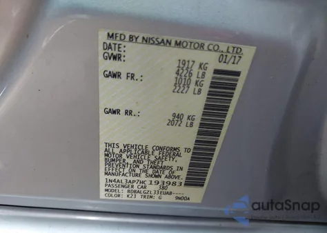 2017 Nissan Altima 2.5 S z USA, uszkodzony, nr VIN 1N4AL3AP7HC193983